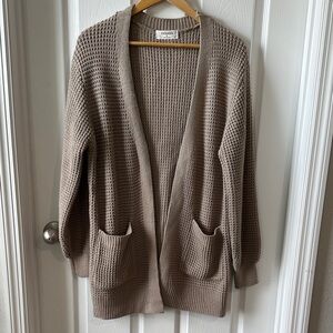 Women's Taupe Open-Front Waffle Knit Cardigan